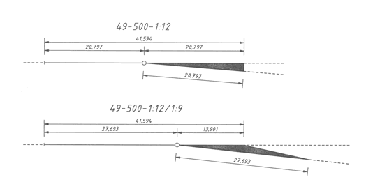 Einfache Weiche 49-500-1:12 und die daraus abgeleitet Weiche 49-500-1:12/1:9