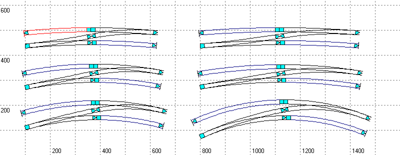 Abb. 12: Bogenweichenverbindungen mit Weichen von Tillig und Roco