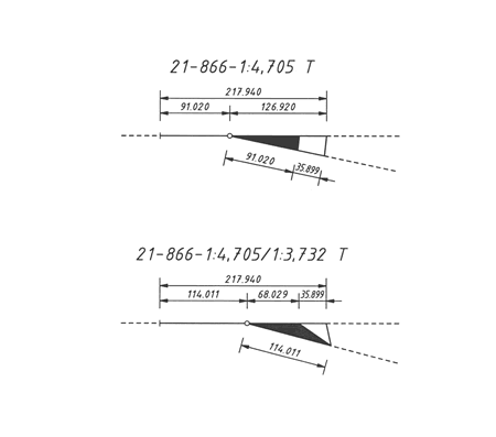 Einfache Weiche 21-866-1:4,705 T